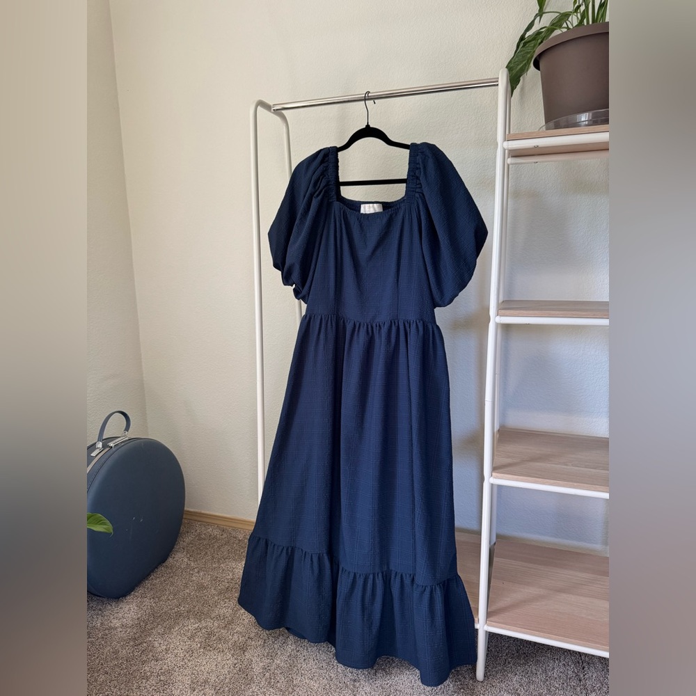 Women’s Puffy Sleeve Navy Blue Dress XL